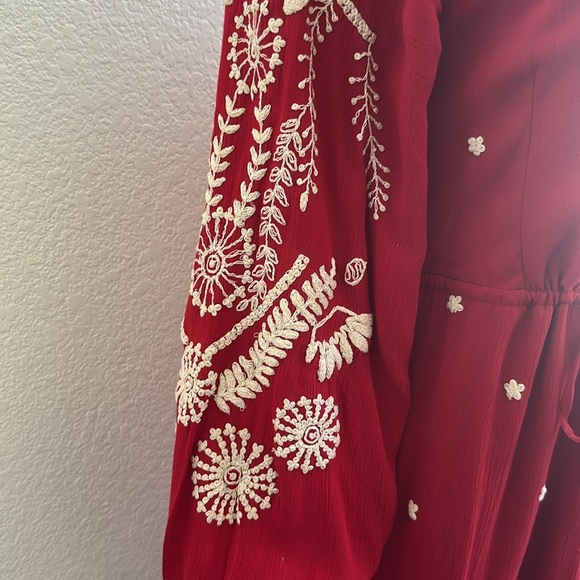 Free People Red Embroidered Romper/Jumpsuit v-neck jumpsuit - Picture 10 of 15